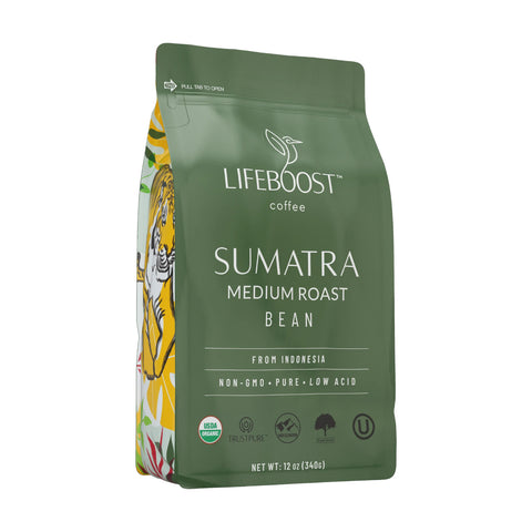 LifeBoost Sumatra Medium Roast Bean Coffee, 12oz (340g)